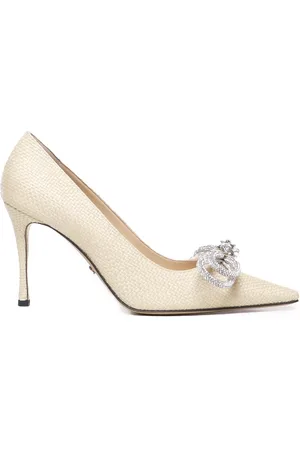 Mach & Mach Raffia Pumps With Double Bow Crystals