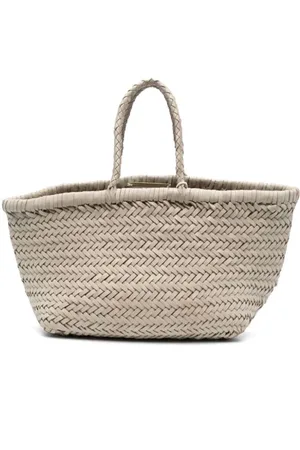 Dragon Diffusion Triple Jump White Small Tote Bag In Braided Leather Woman
