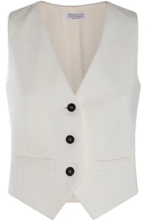 Brunello Cucinelli Herringbone-pattern V-neck Button-down Gilet