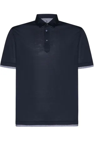 Brunello Cucinelli Blue Jersey Faux-layering Polo Shirt