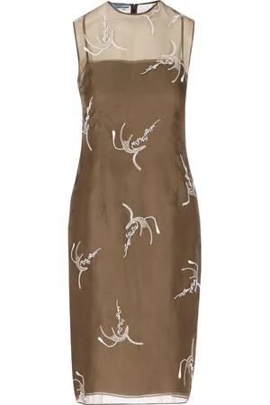 Prada Allover Embroidered Sleeveless Midi Dress