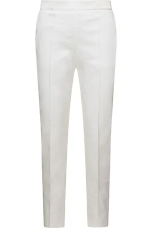 Moncler Straight Pants With Tonal Logo Patch In Stretch Cotton Woman