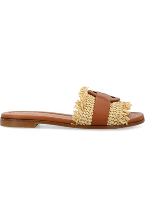 Moncler Raffia And Leather Bell Slides
