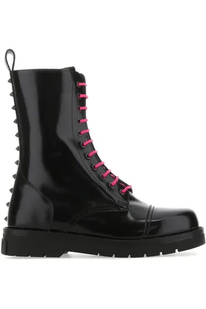 VALENTINO GARAVANI Black Leather Combat Boots