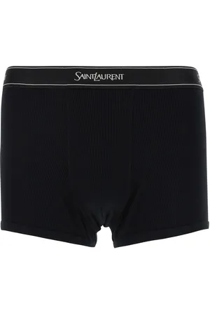 Saint Laurent Boxer Briefs With Logo Lettering Embroidery In Ribbed Cotton Man