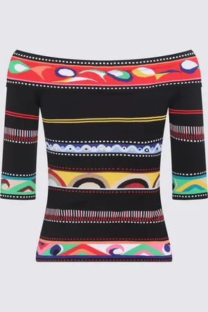 Puccini Black Multicolour Viscose Blend Top