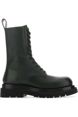 Bottega Veneta Bottle Green Leather Lug Ankle Boots