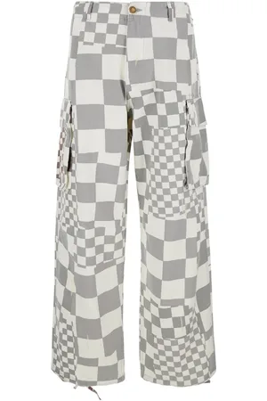 ERL Cargo Jeans With Asymmetric Check Motif In Cotton Denim Man