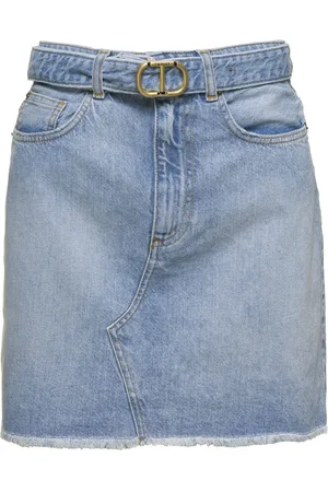 Twin-Set Light Blue Mini Skirt With Belt With Logo In Denim Woman
