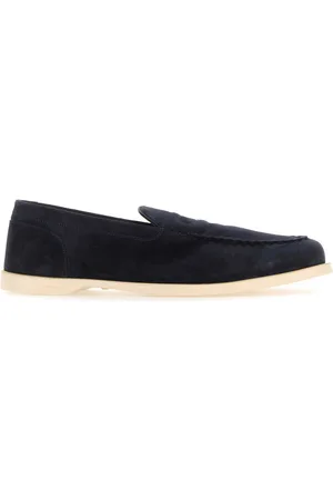 JOHN LOBB Navy Blue Suede Pace Loafers