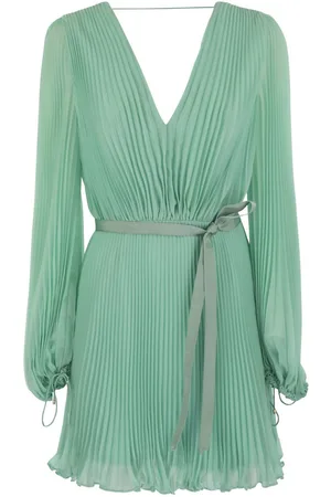 Max Mara V-neck Pleated Mini Dress