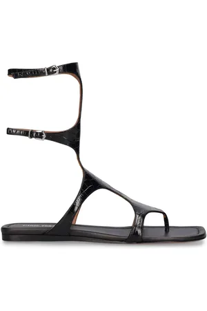 PARIS TEXAS Sandal In Black Croc-embossed Leather