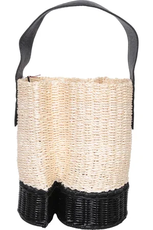 SACAI Black Nude Raffia Bucket Bag