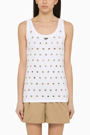 Prada White Cotton Tank Top With Eyelets