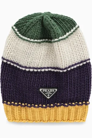 Prada Yellow/papaya Striped Wool And Cashmere Hat