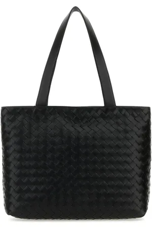 Bottega Veneta Black Leather Small Intrecciato Shopping Bag