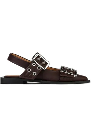 Ganni Brown Leather Ballet Flats