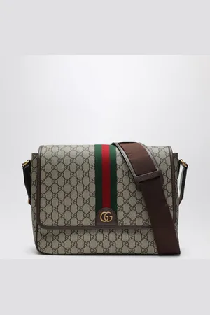 Gucci Shoulder Bag With Web Detail In Beige And Ebony Gg Fabric