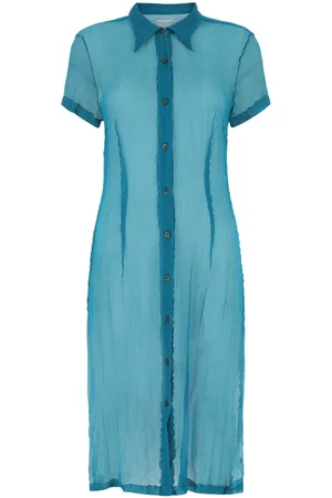 DRIES VAN NOTEN Teal Green Crepe Shirt Dress