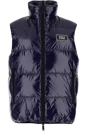 Dsquared2 Blue Sleeveless Down Jacket With Dsq2 Logo Patch In Polyamide Man
