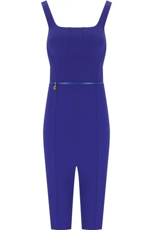 Elisabetta Franchi Square Neck Sheath Crepe Midi Dress
