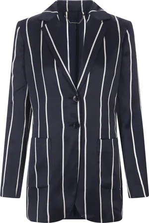 Kiton Blue Striped Silk Single-breasted Blazer