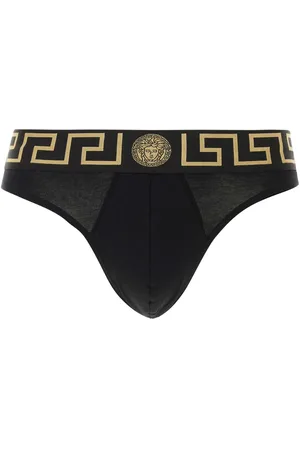 VERSACE Black Stretch Cotton Thong