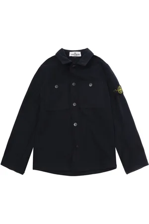 Stone Island Blue Shirt With Logo Patch In Wool Blend Boy