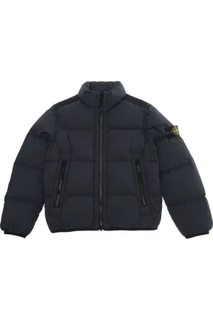 Stone Island Blue Down Jacket With Logo Patch In Polyamide Boy