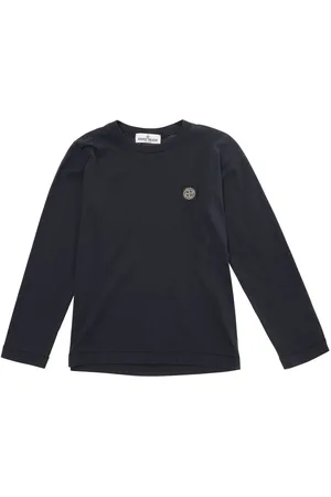 Stone Island Blue Long Sleeve T-shirt With Logo Patch In Cotton Boy
