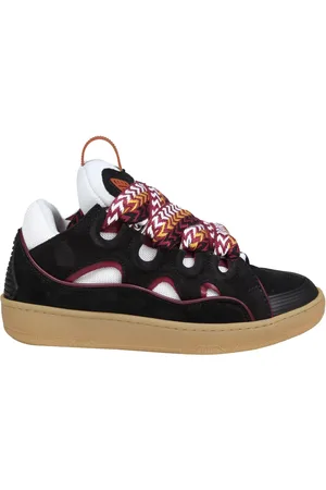 Lanvin Curb Sneakers In White And Bordeaux Leather And Suede