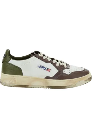 Autry Medalist Low Super Vintage Sneakers In White/military/brown Leather
