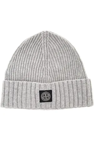 Stone Island Beanie With Logo Patch In Knit Boy