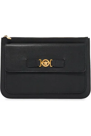 VERSACE Black Leather Large Medusa Biggie Clutch