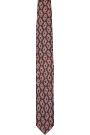 LARDINI Silk Tie In Brown/red With Geometric Pattern