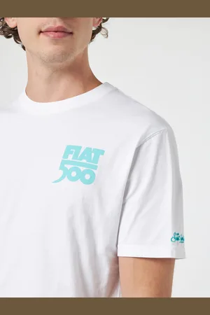 MC2 SAINT BARTH Man Cotton T-shirt With Spiaggina Front And Back Placed Print Fiat 500 Special Edition