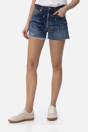 MC2 SAINT BARTH Woman Upcycled Denim Shorts Arizona With Rhinestones