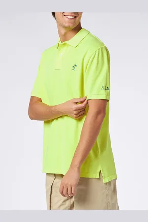 MC2 SAINT BARTH Man Yellow Piquet Polo With St. Barth Logo And Vintage Effect
