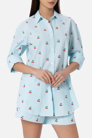 MC2 SAINT BARTH Woman Seersucker Cotton Shirt Brigitte With Cherry Patches