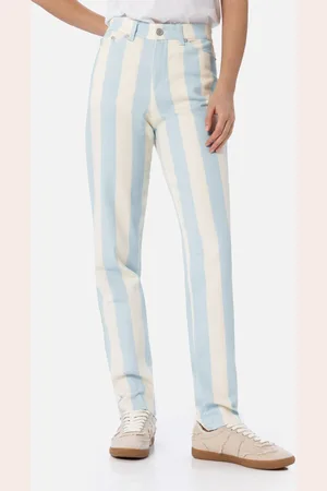 MC2 SAINT BARTH Woman Light Blue Striped Print Denim Belleville