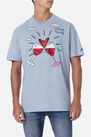 MC2 SAINT BARTH Man Cotton T-shirt With Britto Glasses Print And Embroidery britto Special Edition
