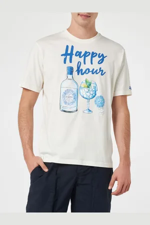 MC2 SAINT BARTH Man Cotton T-shirt With Happy Hour Placed Print