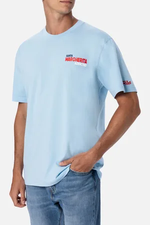 MC2 SAINT BARTH Man Cotton T-shirt With Santa Margherita Addicted Postcard Placed Print