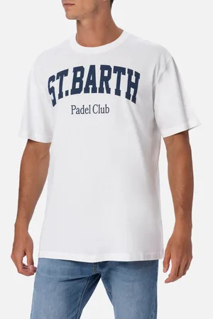 MC2 SAINT BARTH Man Cotton T-shirt With St. Barth Padel Club Placed Print
