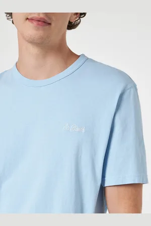 MC2 SAINT BARTH Man Light Blue Cotton Jersey T-shirt Dover With St. Barth Embroidery