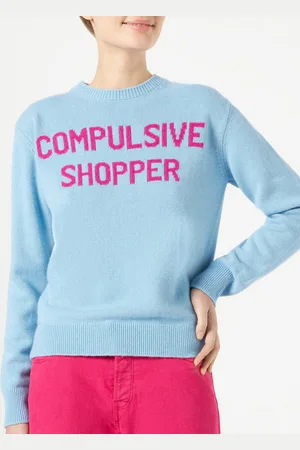 MC2 SAINT BARTH Woman Crewneck Light Blue Sweater With Compulsive Shopper Jacquard