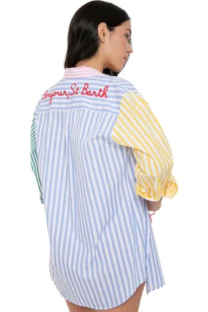 MC2 SAINT BARTH Striped Shirt With Bonjour St. Barth Embroidery