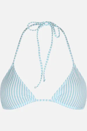 MC2 SAINT BARTH Woman Seersucker Striped Triangle Top Swimsuit Leah