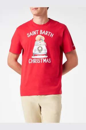 MC2 SAINT BARTH Man Heavy Cotton T-shirt With Saint Barth Christmas Print