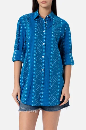 MC2 SAINT BARTH Woman Cotton Shirt Brigitte With Indigo Flower Print